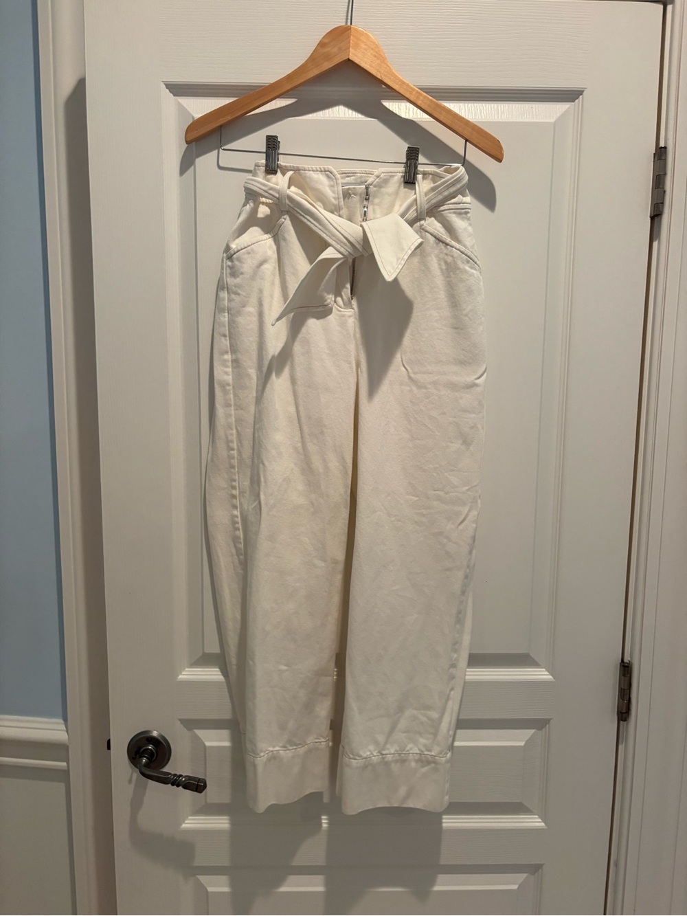INTERMIX Wide-Leg Cream Paperbag Waist Pants with Tie